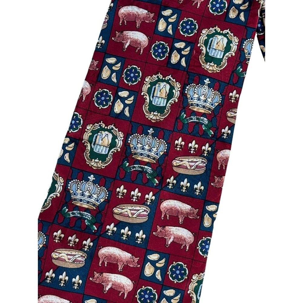 Bd Biggies Men’s Silk Necktie Hotdog Beer Champion King Checkered